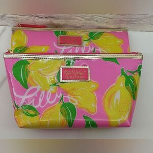 2 Lilly Pulitzer for Estee Lauder Makeup Bag Cosmetic Case Barbie Pink
